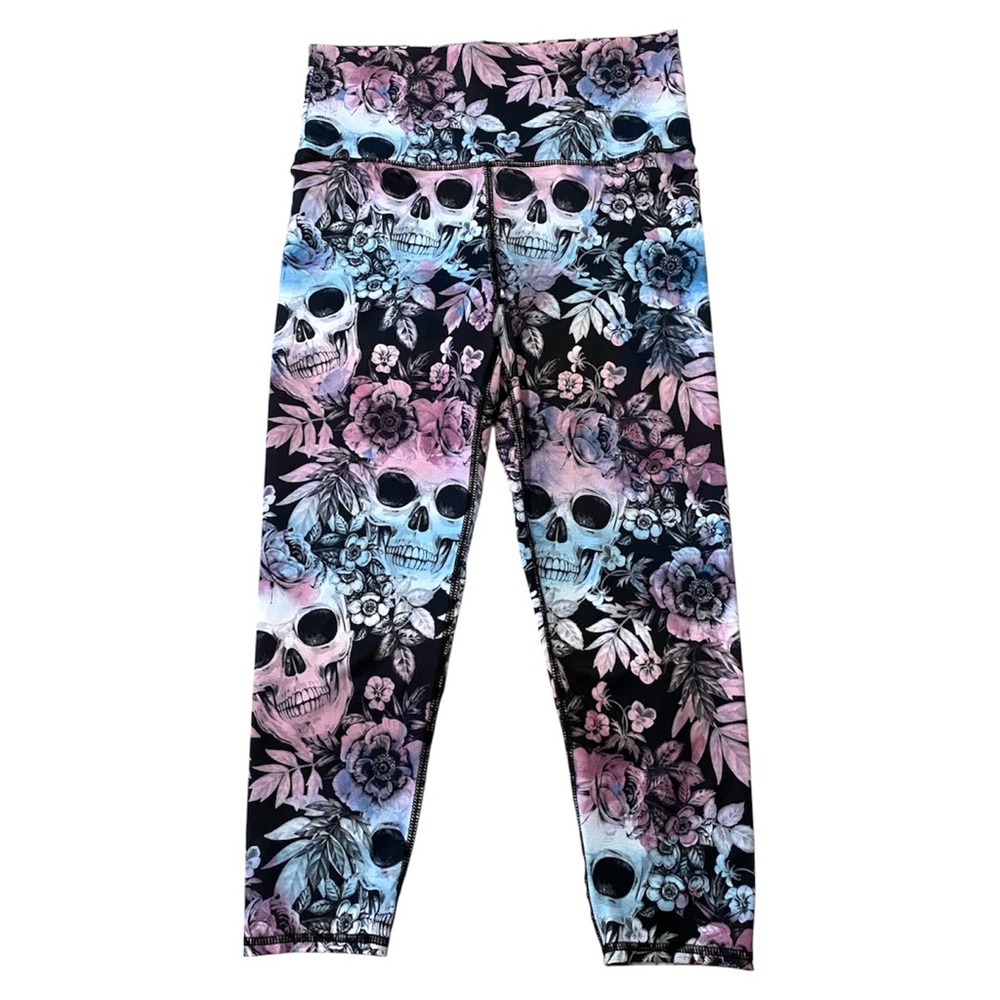 Evolution & Creation Sugar Skull Floral Leggings M High Waisted Cropped